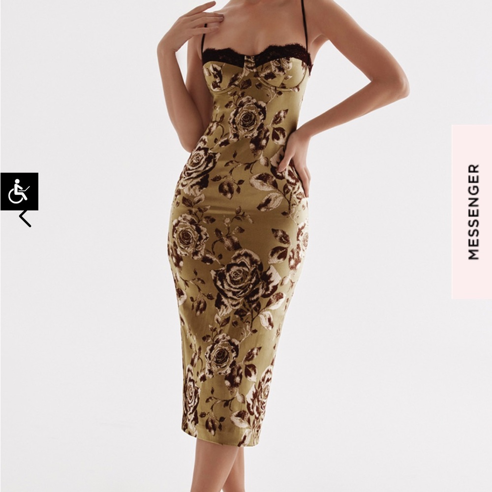 House of CB CASSIA Floral Midi Dress Size Small